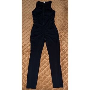 Popilush Black Shapewear Jumpsuit L Sleeveless Zip Front Tummy Control Pockets